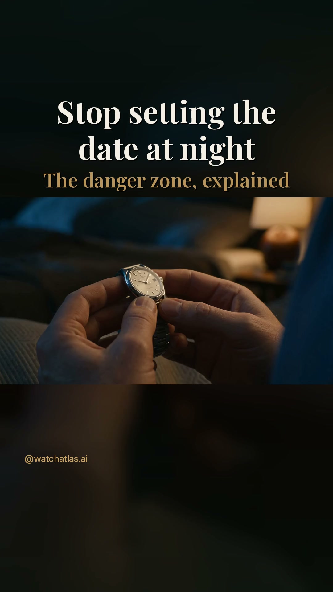 Never set the date on a mechanical watch late at night.

On many movements, the date change starts hours before midnight, roughly between 9 PM and 3 AM. Forcing the quick-set date while those gears are engaged can damage the mechanism.

The safe order:
1. Turn the hands to around 6 o'clock.
2. Set the date.
3. Set the time.

Your manual has the exact window for your watch.

Did you know about the danger zone? Be honest.

Footage is AI-generated and illustrative.
Follow for one great watch a day.