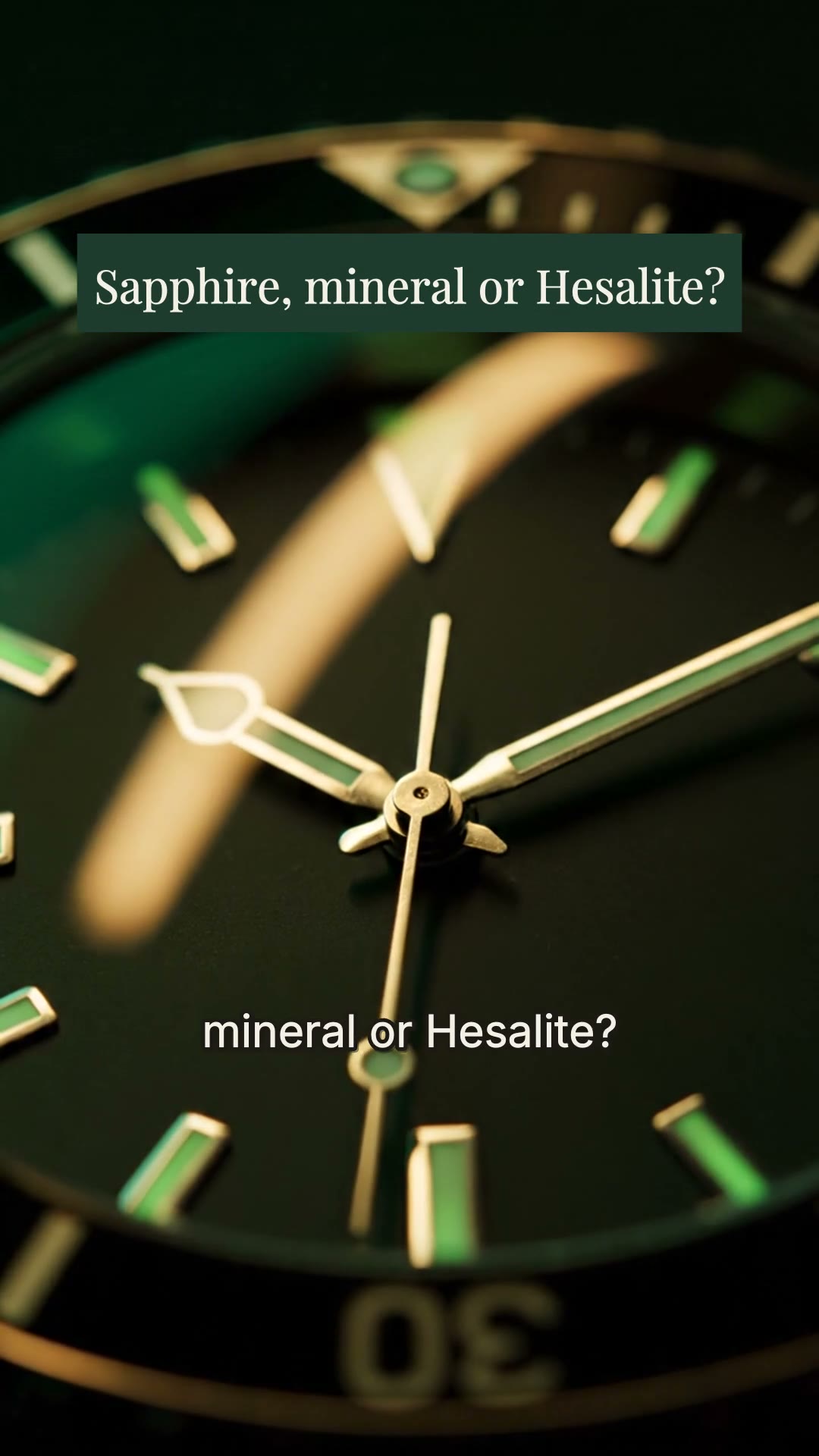 Sapphire, mineral or Hesalite? Your watch crystal is one of the three.

Sapphire: lab-grown corundum, 9 on the Mohs scale. Resists everyday scratches, but a hard knock can chip or crack it.
Mineral glass: hardened glass. Costs less and scratches more easily.
Hesalite: acrylic. Scuffs easily, but light scratches polish out, and it tends to crack rather than shatter.

Which one is on your wrist right now?

Footage is AI-generated and illustrative.
Follow for one great watch a day.