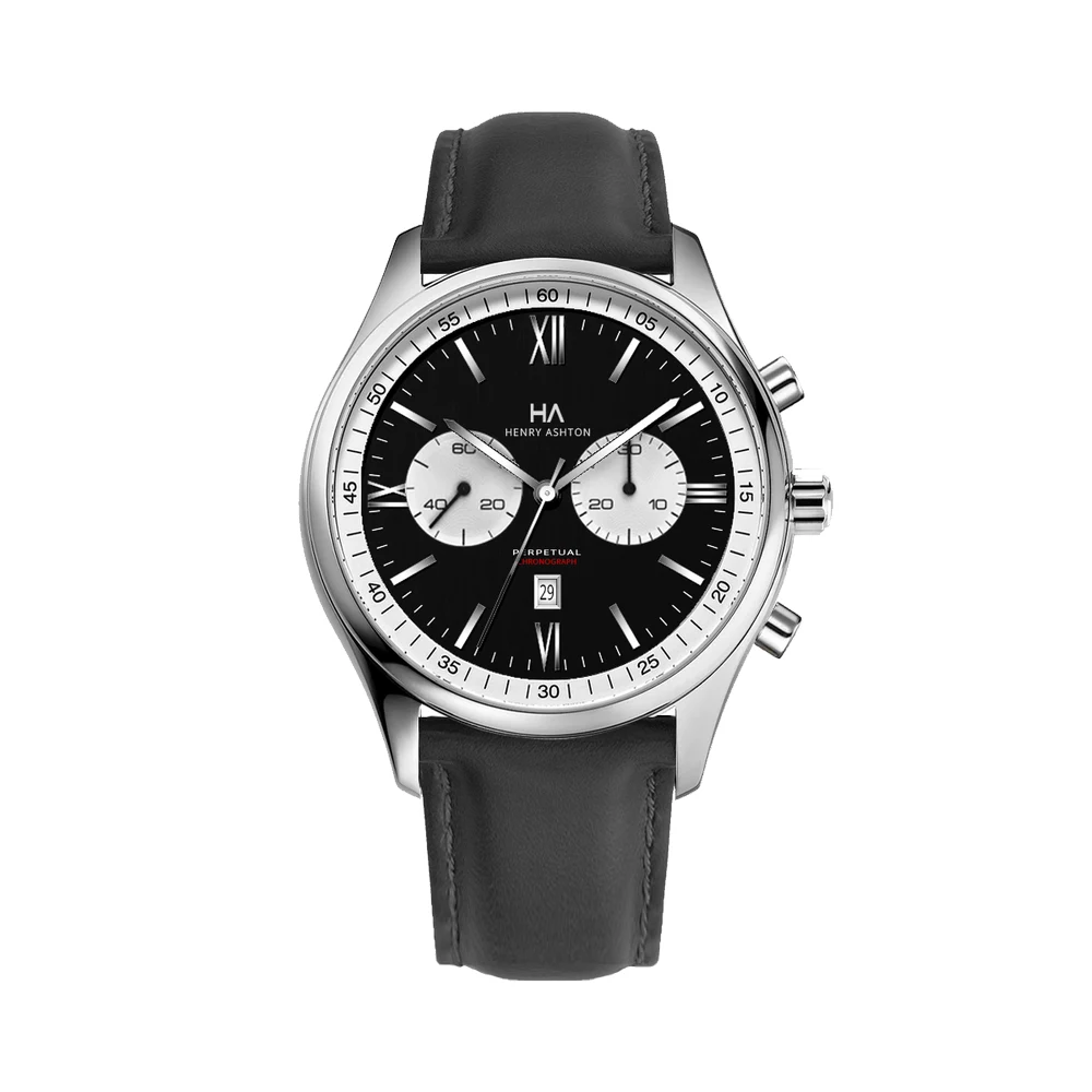 Henry Ashton Perpetual Chronograph Black Top Grain Leather